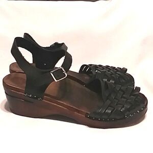Troentorp Sandals Clogs Anna Black Leather Dark Wood Ankle Strap Buckle EUR 41
